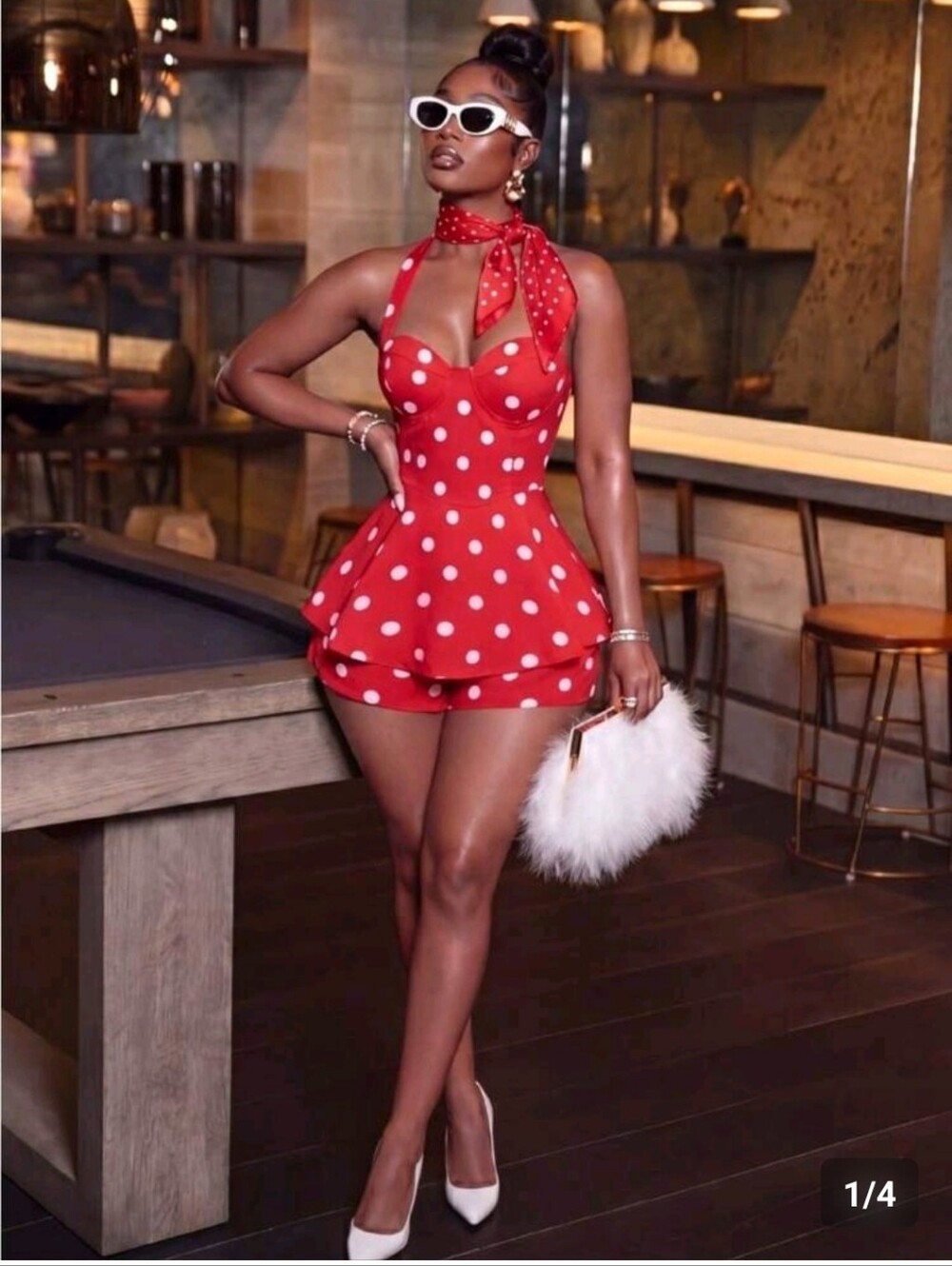Red Polka Dot Peplum Mini Dress